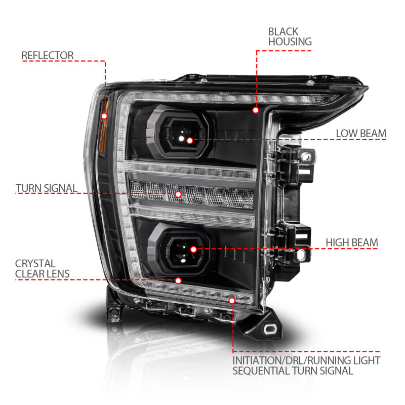 ANZO 111594-R FITS Anzo 21-23 Ford F150 LED Projector Headlight w/Switchback+Sequential - Black (Passenger Side Only)