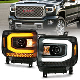 ANZO 111487 FITS 111487 FITS: GMC SIERRA 1500 14-15 2500H/15-19 Projector Headlight Plank Style Black w/ Switchback (Halogen)
