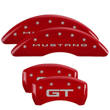 Load image into Gallery viewer, MGP 10200S2MGRD FITS 4 Caliper Covers Engraved Front 2015/Mustang Engraved Rear 2015/GT Red finish silver ch