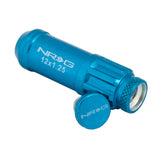 NRG LN-LS710BL-21 - 700 Series M12 X 1.25 Steel Lug Nut w/Dust Cap Cover Set 21 Pc w/Locks & Lock Socket Blue