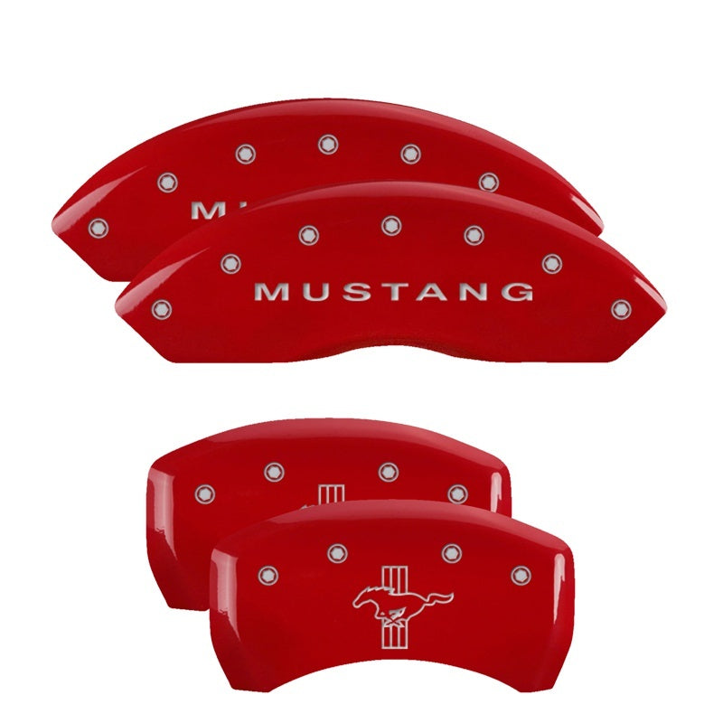 MGP 10197SMB1RD FITS 4 Caliper Covers Engraved Front Mustang Engraved Rear S197/Bar & Pony Red finish silver ch