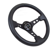 Load image into Gallery viewer, NRG Reinforced Steering Wheel (350mm / 3in. Deep) Blk Leather w/Blk Spoke & Circle Cutouts - free shipping - Fastmodz