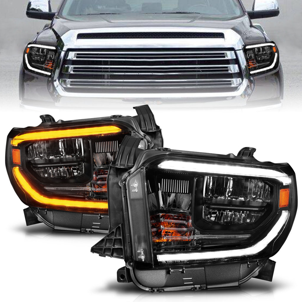 ANZO 111533 -  FITS: 2014-2021 Toyota Tundra LED Crystal Headlights w/ Switchback Black Housing w/ DRL