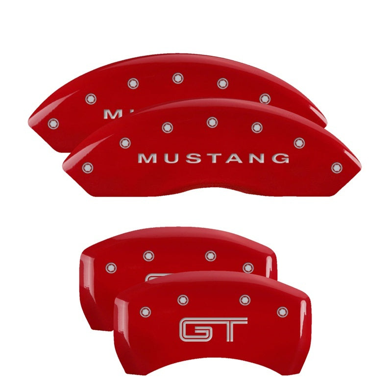 MGP 10197SMG2RD FITS 4 Caliper Covers Engraved Front Mustang Engraved Rear S197/GT Red finish silver ch