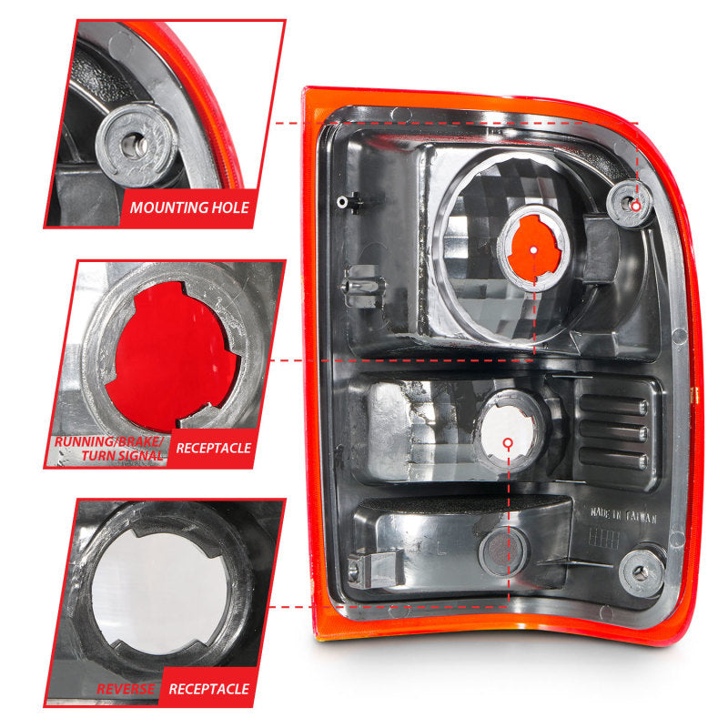ANZO 211182 FITS 2001-2011 Ford Ranger Taillights w/ Red/Clear Lens (OE Replacement) Pair