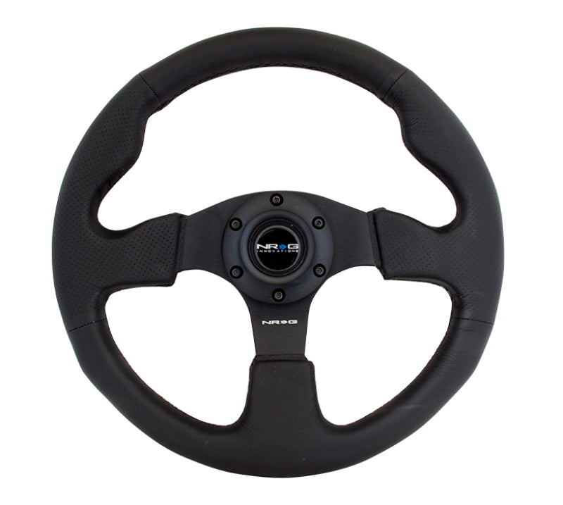 NRG Reinforced Steering Wheel (320mm) Black Leather w/Black Stitching - free shipping - Fastmodz