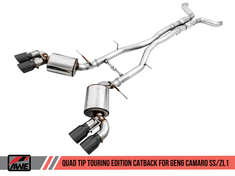 AWE Tuning 3020-43076 FITS 16-19 Chevy Camaro SS Non-Res Cat-Back Exhaust -Touring Edition (Quad Diamond Black Tips)