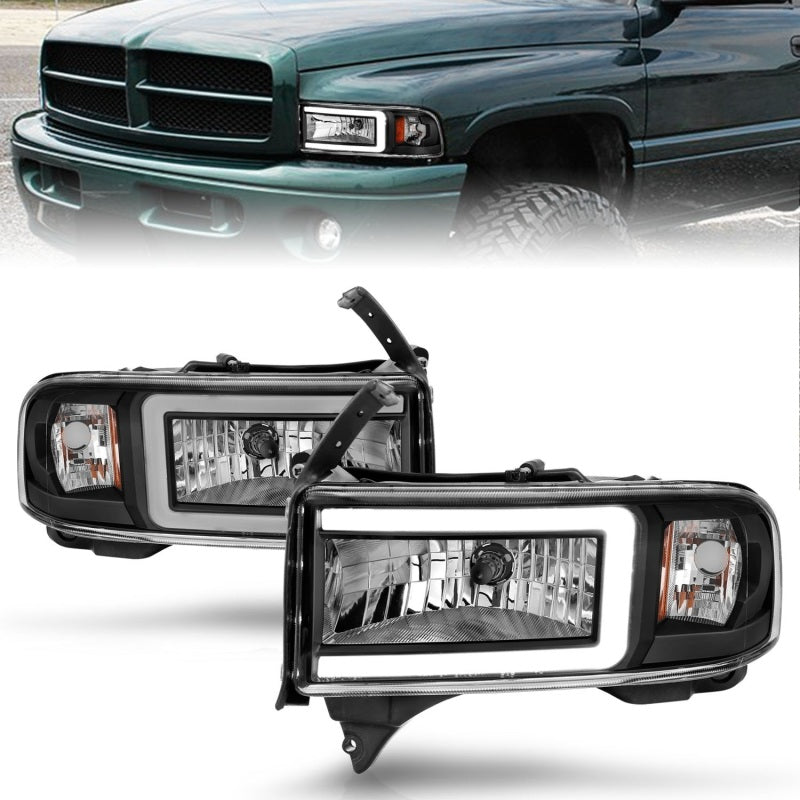 ANZO 111554 FITS 111554 - FITS: 94-02 Dodge RAM Crystal Headlightw/ Light Bar Black Housing