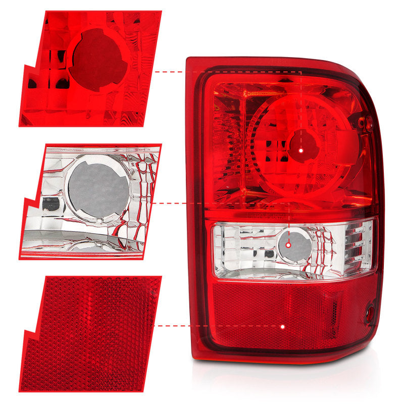 ANZO 211182 FITS 2001-2011 Ford Ranger Taillights w/ Red/Clear Lens (OE Replacement) Pair