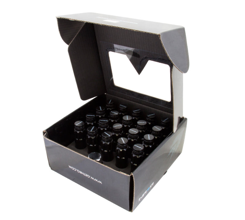 NRG LN-LS700BK-21 - 700 Series M12 X 1.5 Steel Lug Nut w/Dust Cap Cover Set 21 Pc w/Locks & Lock Socket Black