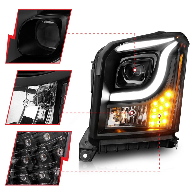 ANZO 111535 -  FITS: 15-17 GMC Yukon/Yukon XL Projector Headlights Black Housing/Clear Lens (w/ Light Bars)