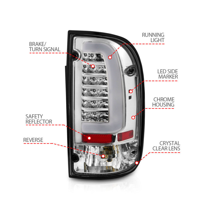 ANZO 311355 FITS: 1995-2004 Toyota Tacoma LED Taillights Chrome Housing Clear Lens (Pair)