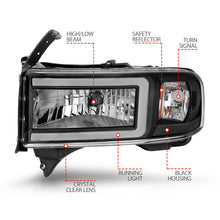 Load image into Gallery viewer, ANZO 111554 FITS 111554 - FITS: 94-02 Dodge RAM Crystal Headlightw/ Light Bar Black Housing