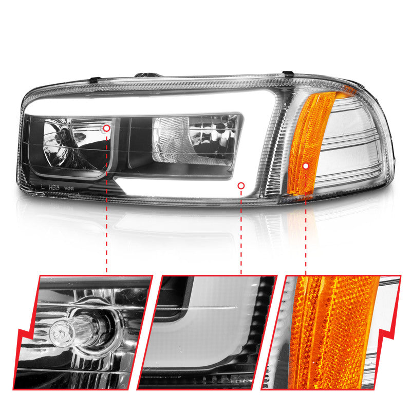 ANZO 111522 FITS: ANZO 99-17 GMC Sierra/Denali Headlights Black Amber (w/C Light Bars)