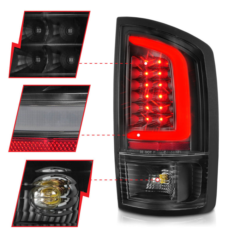 ANZO 311368 FITS 311368 FITS: 2002-2006 Dodge Ram 1500 LED Tail Lights w/ Light Bar Black Housing Clear Lens