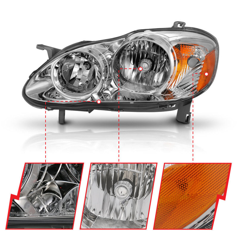 ANZO 121540 FITS: 2005-2008 Toyota Corolla Crystal Headlight Chrome Amber