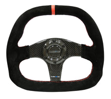 Load image into Gallery viewer, NRG ST-019CF - Carbon Fiber Steering Wheel (320mm) Flat Btm. Blk Suede/Red Stitch w/CF Spokes & Red Center Mark