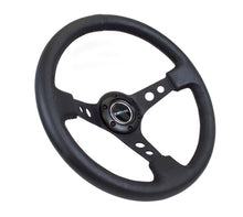 Load image into Gallery viewer, NRG Reinforced Steering Wheel (350mm / 3in. Deep) Blk Leather w/Blk Spoke & Circle Cutouts - free shipping - Fastmodz