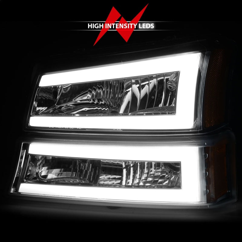 ANZO 111502 FITS: 2003-2006 Chevrolet Silverado 1500 Crystal Headlights w/ Light Bar Chrome Housing