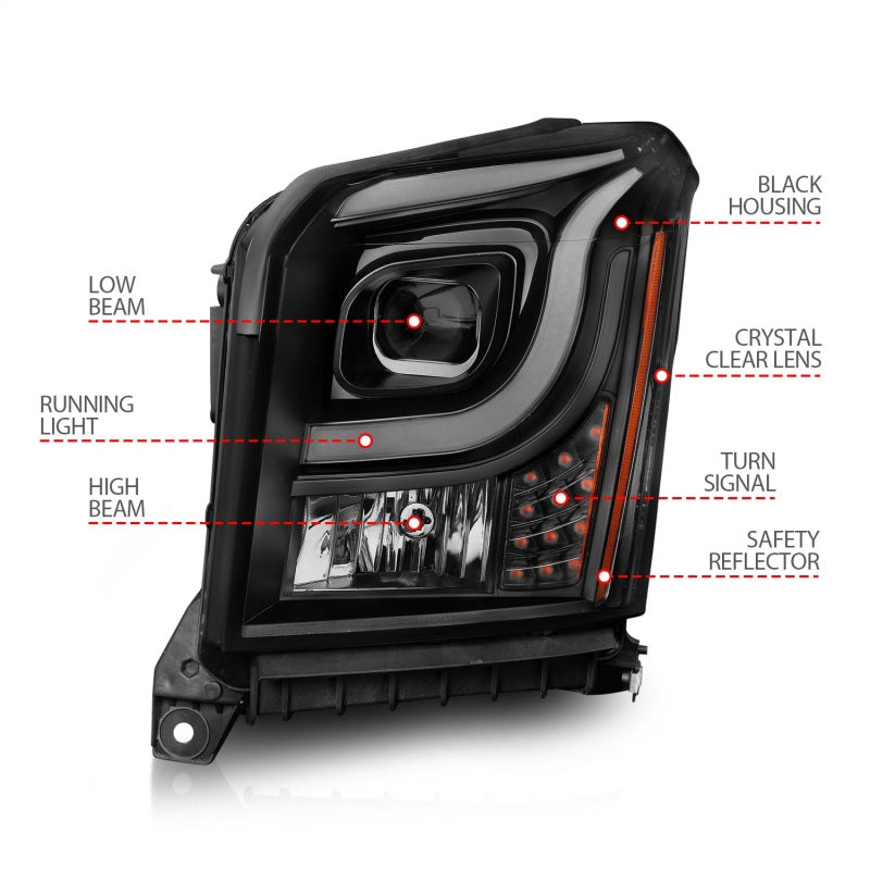 ANZO 111535 -  FITS: 15-17 GMC Yukon/Yukon XL Projector Headlights Black Housing/Clear Lens (w/ Light Bars)