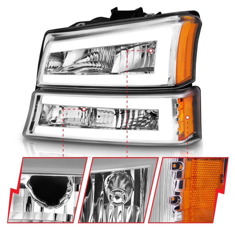 ANZO 111502 FITS: 2003-2006 Chevrolet Silverado 1500 Crystal Headlights w/ Light Bar Chrome Housing