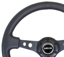 Load image into Gallery viewer, NRG Reinforced Steering Wheel (350mm / 3in. Deep) Blk Leather w/Blk Spoke & Circle Cutouts - free shipping - Fastmodz