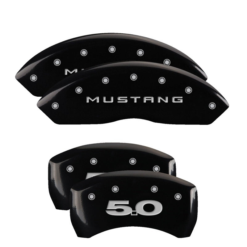 MGP 10198SM50BK - 4 Caliper Covers Engraved Front Mustang Engraved Rear 50 Black finish silver ch