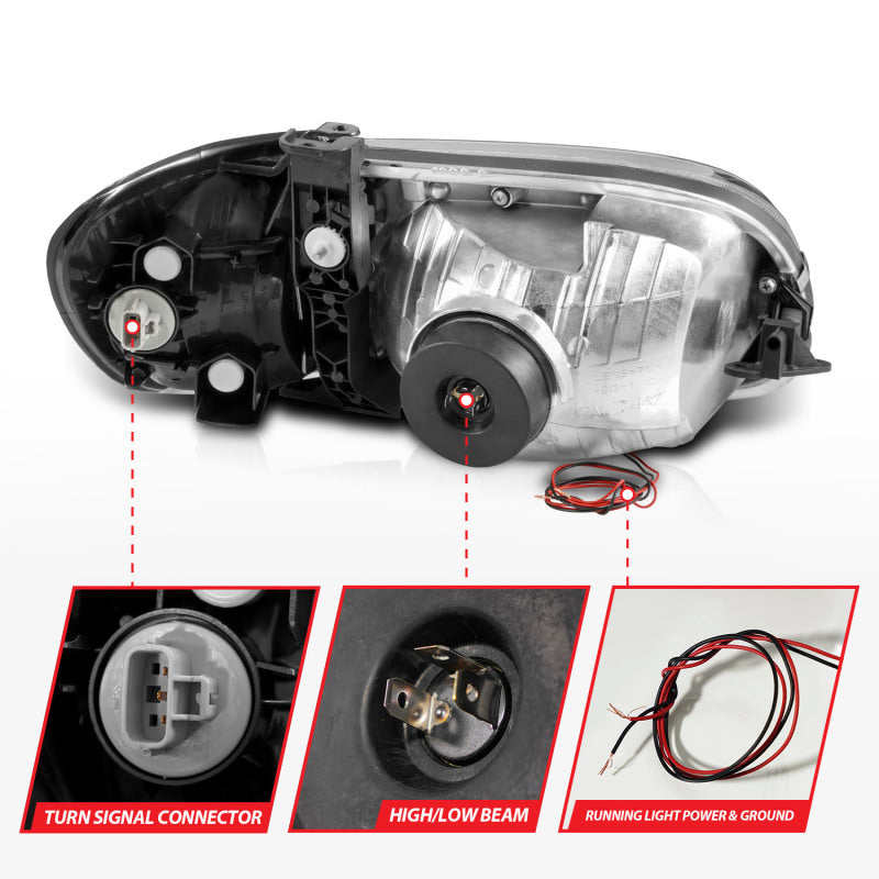 ANZO 111579 FITS 111579 - FITS: 00-04 Toyota Tundra (Fits Reg/Acc Cab Only) Crystal Headlights w/Light Bar Black w/Corner Light