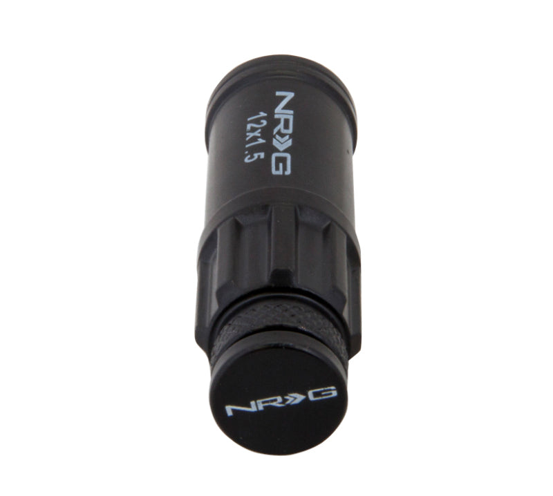 NRG LN-LS700BK-21 - 700 Series M12 X 1.5 Steel Lug Nut w/Dust Cap Cover Set 21 Pc w/Locks & Lock Socket Black