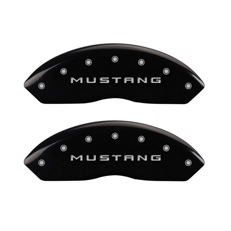 MGP 10198SM50BK - 4 Caliper Covers Engraved Front Mustang Engraved Rear 50 Black finish silver ch