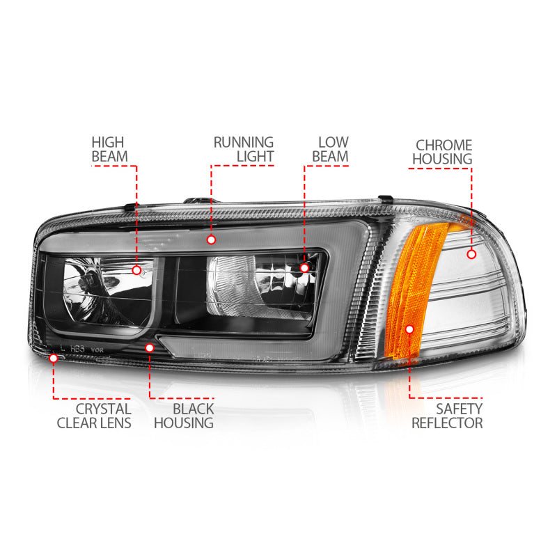 ANZO 111522 FITS: ANZO 99-17 GMC Sierra/Denali Headlights Black Amber (w/C Light Bars)