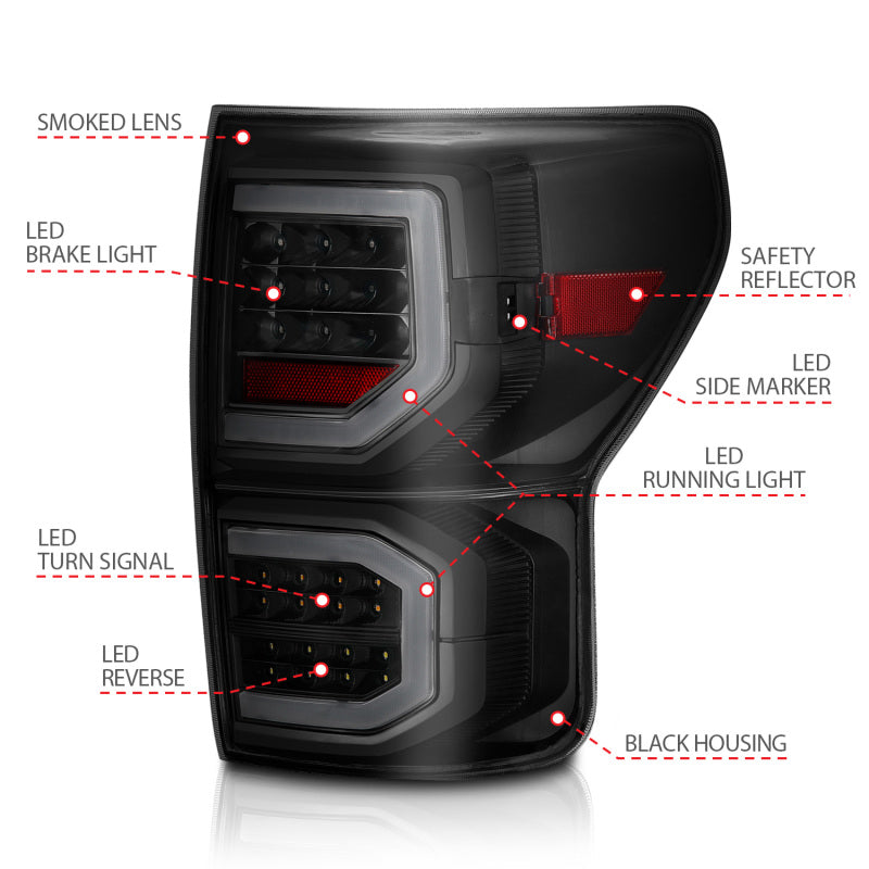 ANZO 311337 FITS: 2007-2013 Toyota Tundra LED Taillights Plank Style Black w/Smoke Lens