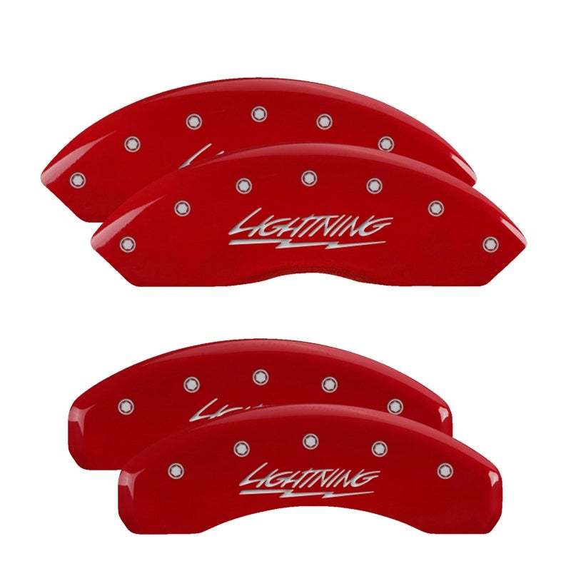 MGP 10021SLTGRD FITS 4 Caliper Covers Engraved Front & Rear Lightning Red finish silver ch