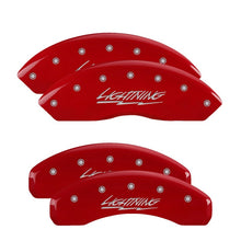 Load image into Gallery viewer, MGP 10021SLTGRD FITS 4 Caliper Covers Engraved Front &amp; Rear Lightning Red finish silver ch