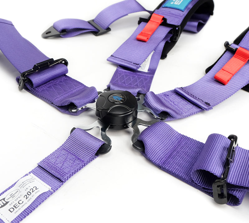 NRG SBH-B6PCPP - SFI 16.1 5Pt 3 Inch Seat Belt Harness with Pads / Cam Lock Purple