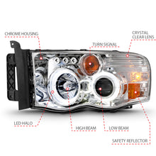 Load image into Gallery viewer, ANZO 111491 -  FITS: 2002-2005 Dodge Ram 1500 Projector Headlights w/ Halo Chrome Clear Amber