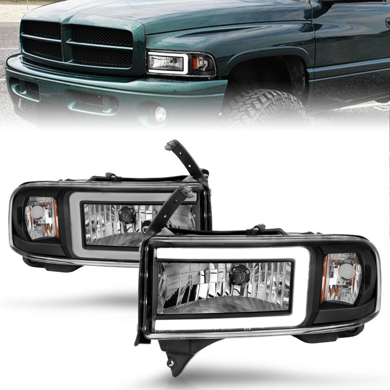 ANZO 111554 FITS 111554 - FITS: 94-02 Dodge RAM Crystal Headlightw/ Light Bar Black Housing
