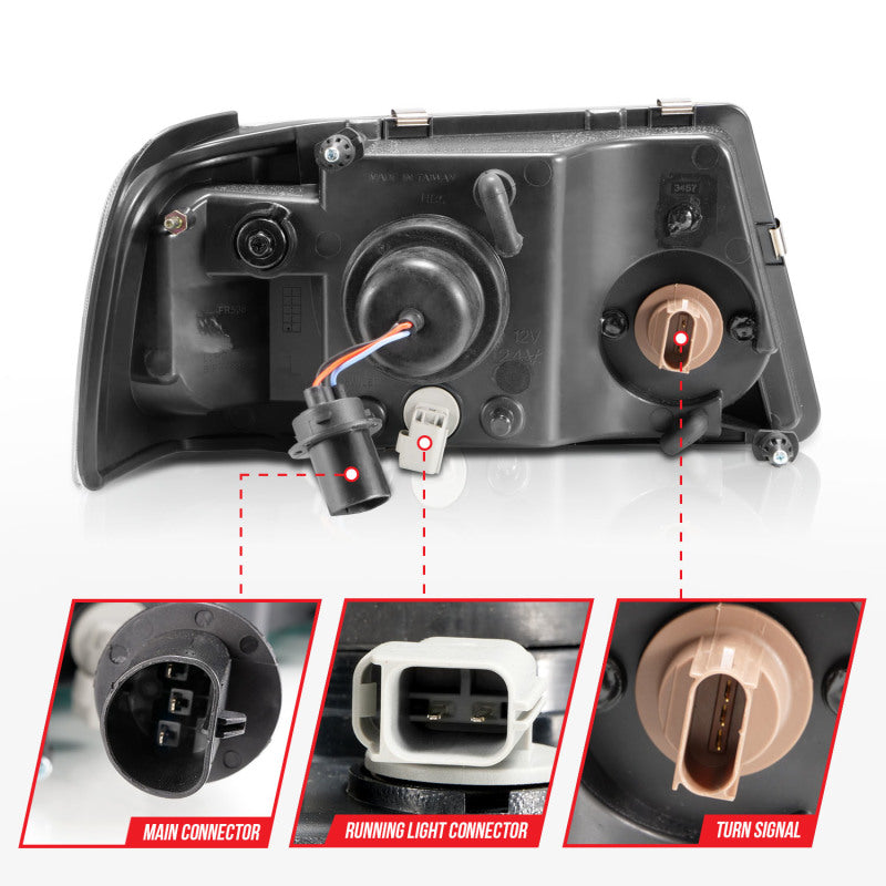 ANZO 111511 FITS: 2001-2011 Ford Ranger Crystal Headlights w/ Light Bar Black Housing