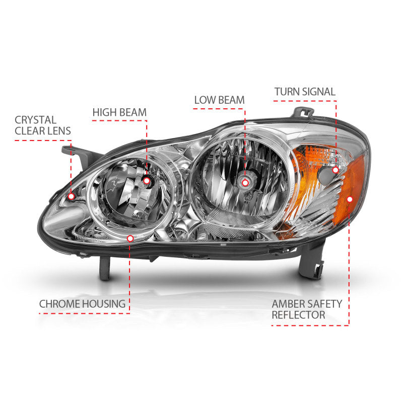 ANZO 121540 FITS: 2005-2008 Toyota Corolla Crystal Headlight Chrome Amber