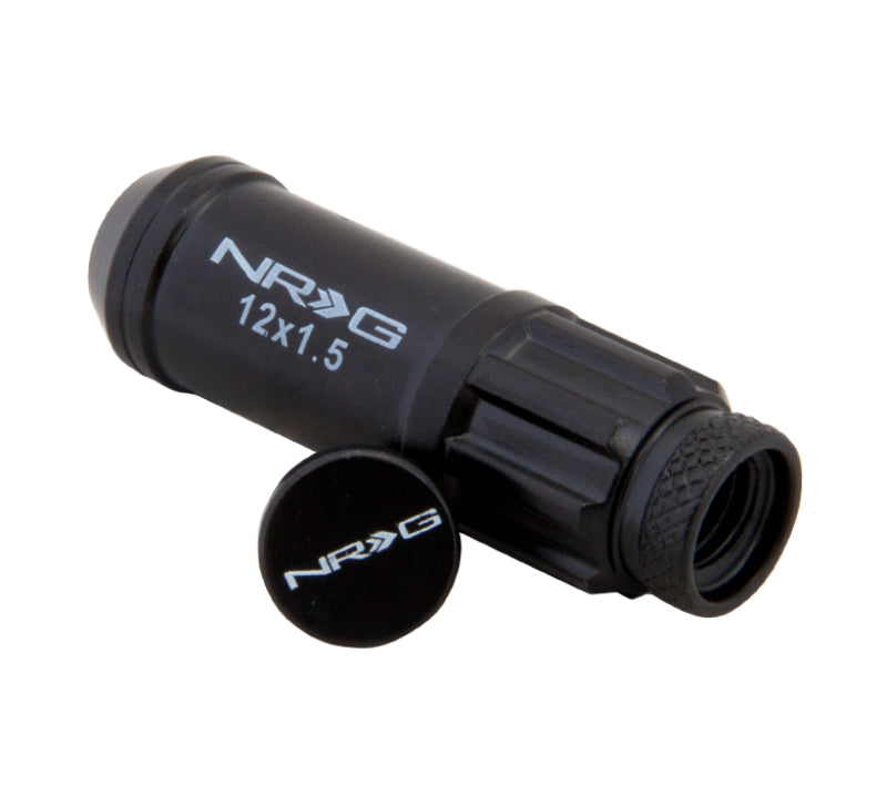 NRG LN-LS700BK-21 - 700 Series M12 X 1.5 Steel Lug Nut w/Dust Cap Cover Set 21 Pc w/Locks & Lock Socket Black