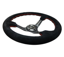 Load image into Gallery viewer, NRG Reinforced Steering Wheel (350mm / 3in. Deep) Blk Suede w/Red Stitching &amp; 5mm Spokes w/Slits - free shipping - Fastmodz