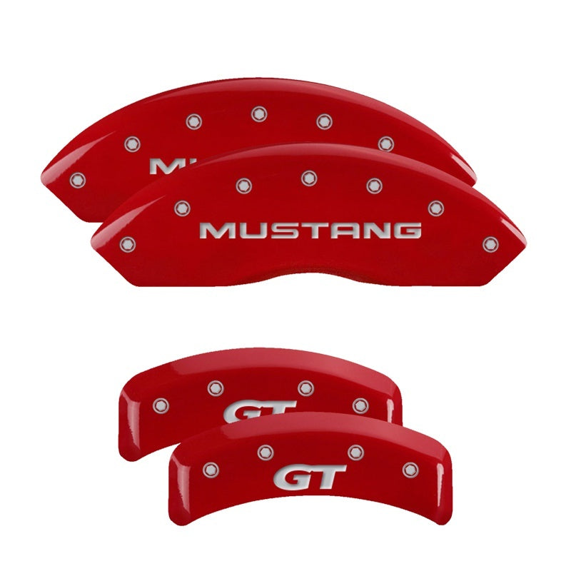 MGP 10095SMG1RD FITS 4 Caliper Covers Engraved Front Mustang Engraved Rear SN95/GT Red finish silver ch
