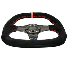 Load image into Gallery viewer, NRG ST-019CF - Carbon Fiber Steering Wheel (320mm) Flat Btm. Blk Suede/Red Stitch w/CF Spokes & Red Center Mark
