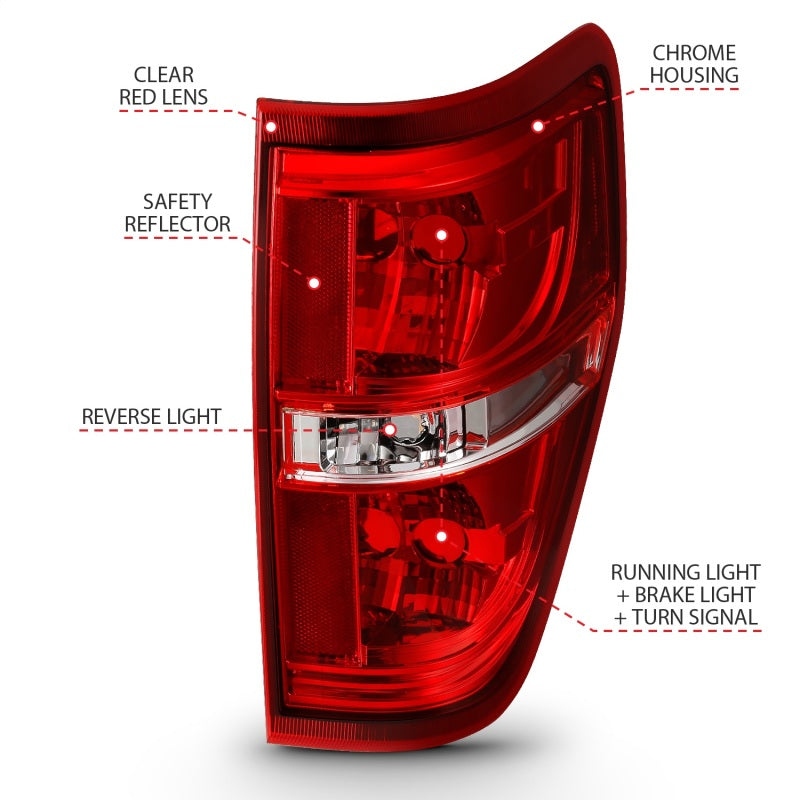 ANZO 311299 FITS 311299 FITS: 2009-2014 Ford F-150 Euro Taillight Red/Clear (W/O Bulb)