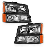 ANZO 111452 -  FITS: 2003-2006 Chevy Silverado Crystal Headlight w/ Signal Light Black Amber (4 pcs)