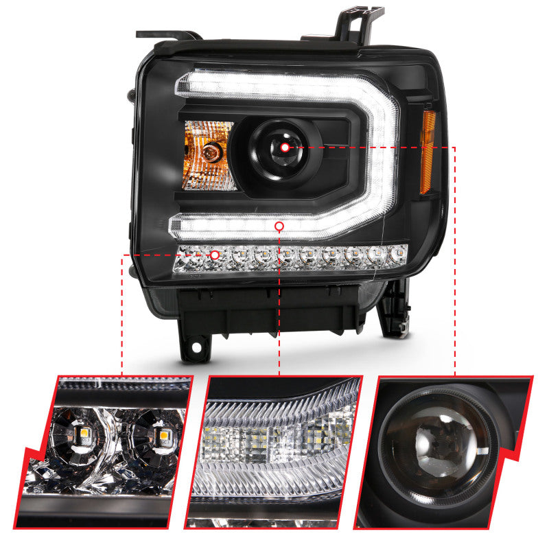 ANZO 111485 FITS: 2016-2019 Gmc Sierra 1500 Projector Headlight Plank Style Black w/ Sequential Amber Signal