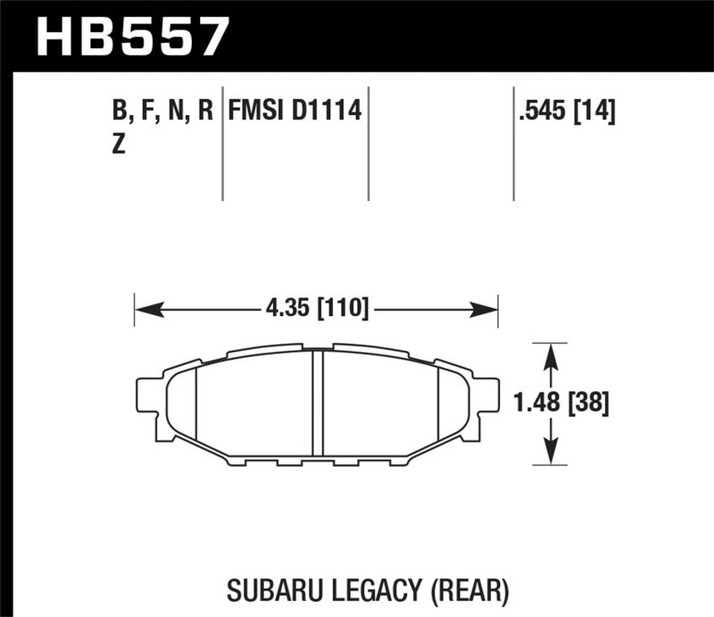 Hawk Performance KHB557B.545 FITS Hawk 2013-2014 Subaru BRZ Ltd (277mm Fr Disc/Solid Rr Disc) High Perf. Street 5.0 Rear Brake Pads