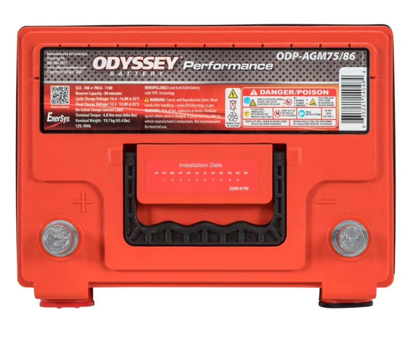 Odyssey Battery ODP-AGM75 86 FITS Auto/Truck Performance AGM Battery (75/86-705)