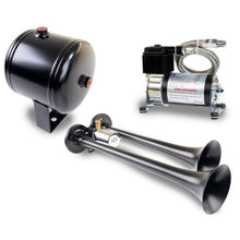 Load image into Gallery viewer, Kleinn Air Horns HK2-1 FITS Kleinn Dual Black Horn Kit w/ 120 PSI Air Compressor / 0.5 gal Air Tank
