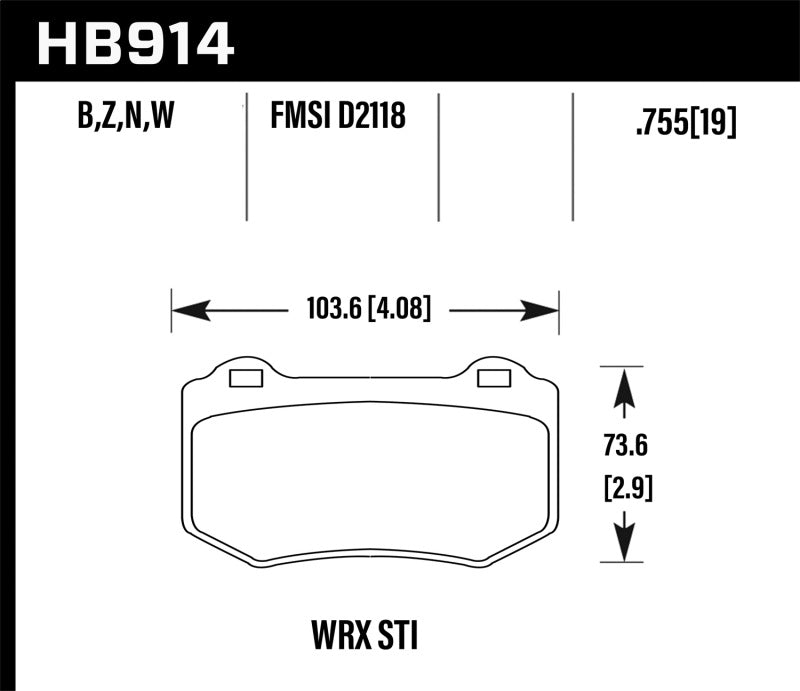 Hawk Performance KHB914B.580 FITS Hawk 2018 Subaru WRX STI HPS 5.0 Rear Brake Pads